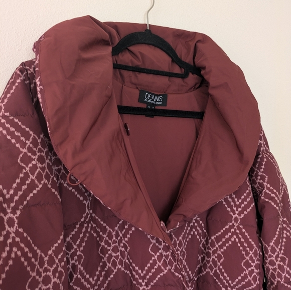 Dennis Basso Reversible Maroon Puffer Jacket Patterned Water Resistant Women 2X - Picture 7 of 12